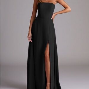 Wren Strapless Black Evening Gown with Side Slit